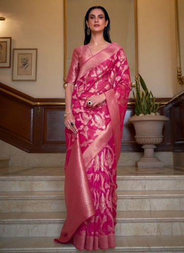 Fab Pink Organza Woven Trendy Saree