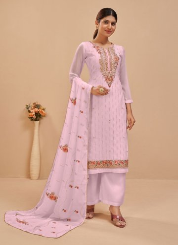 Fab Pink Pure Georgette Embroidered Designer Pakis