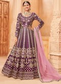 Fab Purple Art Silk Embroidered Trendy Salwar Kameez for Mehndi - 2