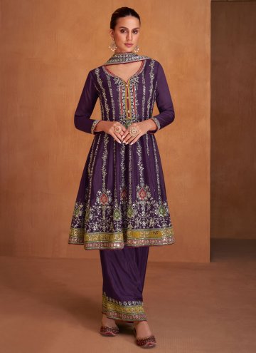 Fab Purple Chinon Embroidered Pakistani Suit
