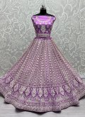 Fab Purple Net Embroidered A Line Lehenga Choli for Engagement - 1