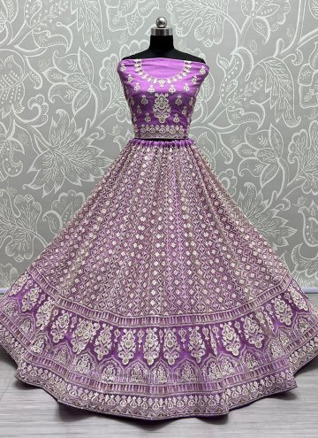 Fab Purple Net Embroidered A Line Lehenga Choli for Engagement