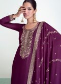 Fab Purple Silk Embroidered Salwar Suit for Ceremonial - 1