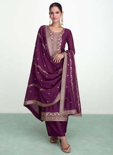 Fab Purple Silk Embroidered Salwar Suit for Ceremo