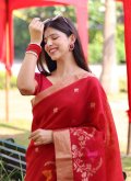 Fab Red Cotton Silk Woven Contemporary Saree for Casual - 1
