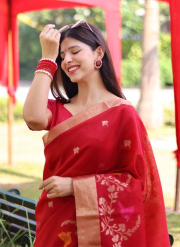Fab Red Cotton Silk Woven Contemporary Saree for Casual