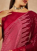 Fab Red Georgette Embroidered Shaded Saree - 1
