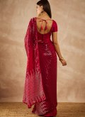 Fab Red Georgette Embroidered Shaded Saree - 2