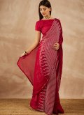 Fab Red Georgette Embroidered Shaded Saree - 3