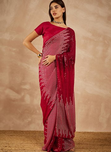 Fab Red Georgette Embroidered Shaded Saree