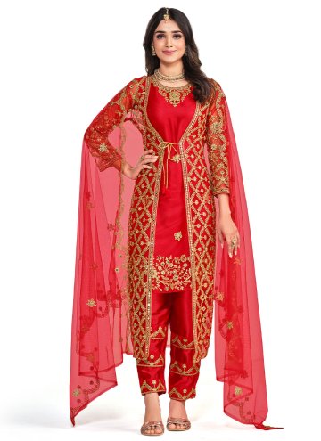 Fab Red Net Cord Jacket Style Suit