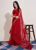 Fab Red Net Embroidered Classic Designer Saree - 2