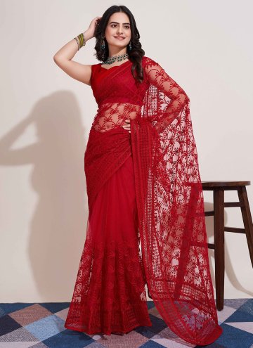 Fab Red Net Embroidered Classic Designer Saree
