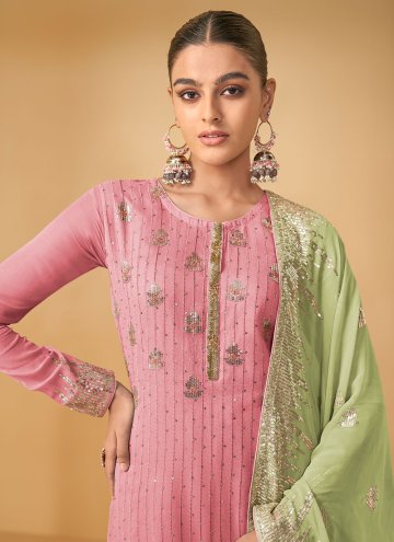 Fab Rose Pink Georgette Embroidered Salwar Suit