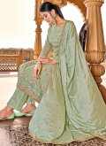 Fab Sea Green Faux Chiffon Embroidered Designer Straight Salwar Suit - 2