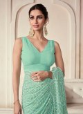Fab Sea Green Georgette Sequins Work Contemporary Saree for Engagement - 1