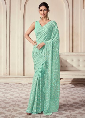 Fab Sea Green Georgette Sequins Work Contemporary 