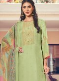 Fab Sea Green Pure Silk Buttons Designer Salwar Kameez - 1
