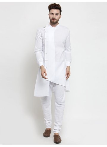 Fab White Cotton  Plain Work Kurta Pyjama for Cere