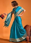 Fab Woven Handloom Silk Aqua Blue Classic Designer Saree - 1