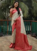 Fab Woven Kanjivaram Silk Off White and Red Contemporary Saree - 2