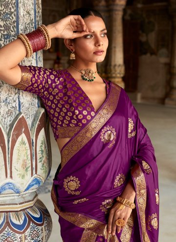 Fab Woven Satin Silk Purple Classic Designer Saree