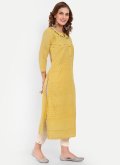 Fab Yellow Cotton  Embroidered Designer Kurti for Casual - 3