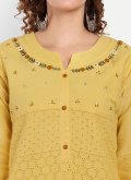 Fab Yellow Cotton  Embroidered Designer Kurti for Casual - 4