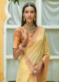Fab Yellow Cotton  Woven Contemporary Saree for Engagement - 1