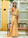 Fab Yellow Cotton  Woven Contemporary Saree for Engagement - 2