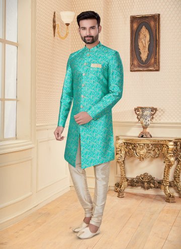 Fancy Fabric Indo Western in Green Enhanced with E