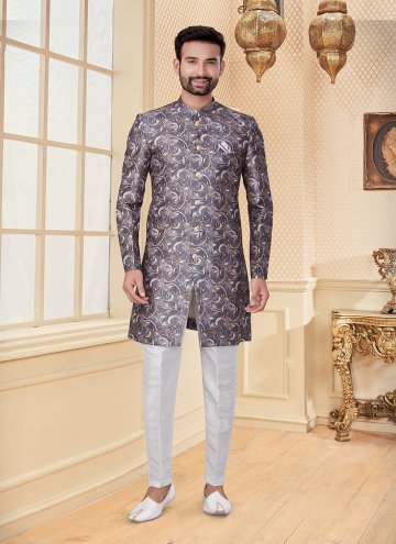 Fancy Fabric Indo Western in Grey Enhanced with Digital Print