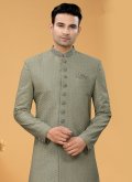 Fancy Fabric Indo Western Sherwani in Green Enhanced with Hand Work - 2