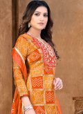 Fancy Fabric Palazzo Suit in Orange Enhanced with Hand Work - 1