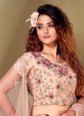 Fancy Fabric Readymade Lehenga Choli in Peach Enhanced with Embroidered - 1