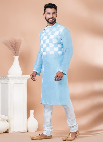 Fancy work Banarasi Aqua Blue Kurta Pyjama