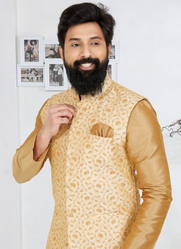 Fancy work Banarasi Beige and Cream Kurta Payjama With Jacket