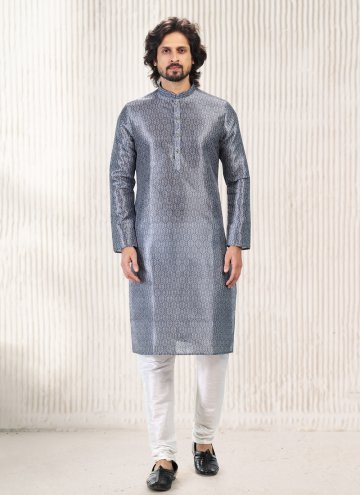 Fancy work Banarasi Jacquard Grey Kurta Pyjama