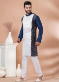 Fancy work Banarasi Navy Blue and White Kurta Pyjama - 2