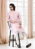 Fancy work Cotton  Off White and Pink Kurta Pyjama - 1