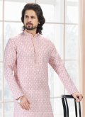 Fancy work Cotton  Off White and Pink Kurta Pyjama - 2