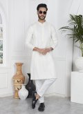 Fancy work Cotton  Off White Kurta Pyjama - 1