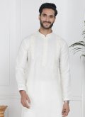 Fancy work Cotton  Off White Kurta Pyjama - 2
