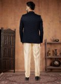 Fancy work Jacquard Blue Jodhpuri Suit - 1
