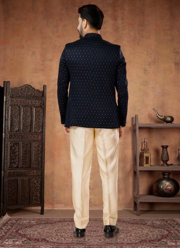 Fancy work Jacquard Blue Jodhpuri Suit