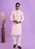 Fancy work Jacquard Silk Pink Kurta Pyjama - 1