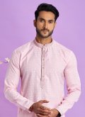 Fancy work Jacquard Silk Pink Kurta Pyjama - 2