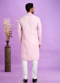 Fancy work Jacquard Silk Pink Kurta Pyjama - 3