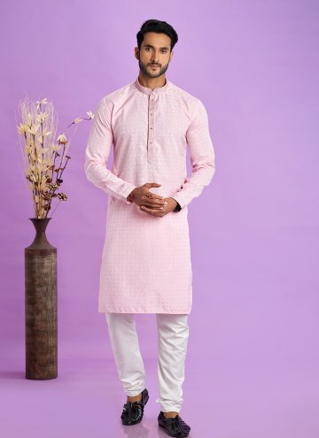 Fancy work Jacquard Silk Pink Kurta Pyjama