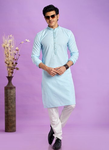 Fancy work Jacquard Silk Turquoise Kurta Pyjama